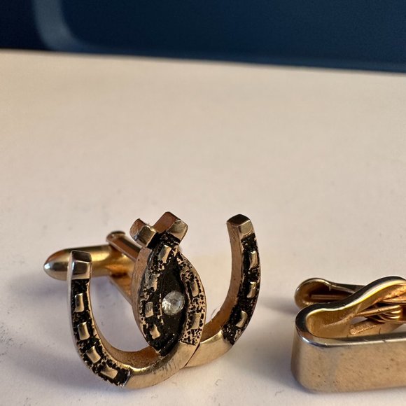 VINTAGE SWANK DOUBLE HORSESHOE CUFFLINKS AND TIE BAR - Picture 6 of 6